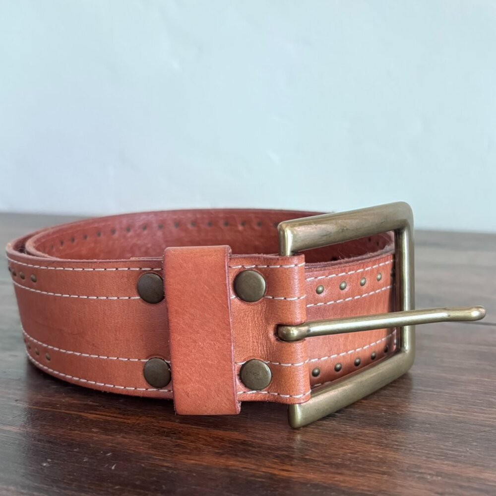 Banana Republic leather belt women Medium brown brass studded